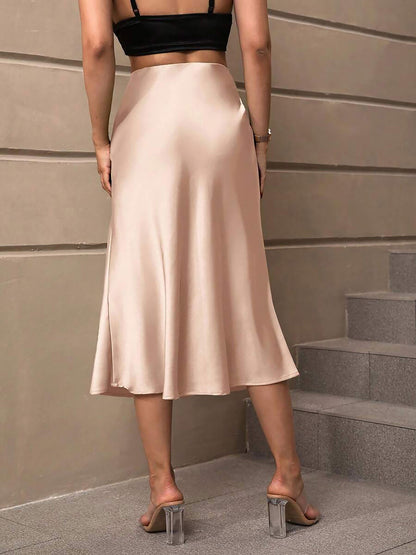 Solid Color Satin Fishtail Midi Skirt