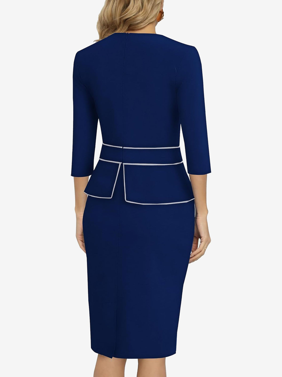 Classic Slim Sheath Silhouette Round Neck 3/4 Sleeves Midi Sheath Office Dress