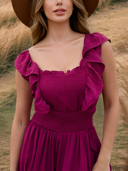 Off Shoulder Ruffled Solid Color Maxi Dress