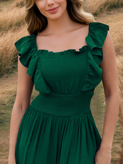 Off Shoulder Ruffled Solid Color Maxi Dress