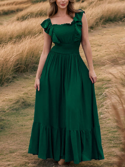 Off Shoulder Ruffled Solid Color Maxi Dress