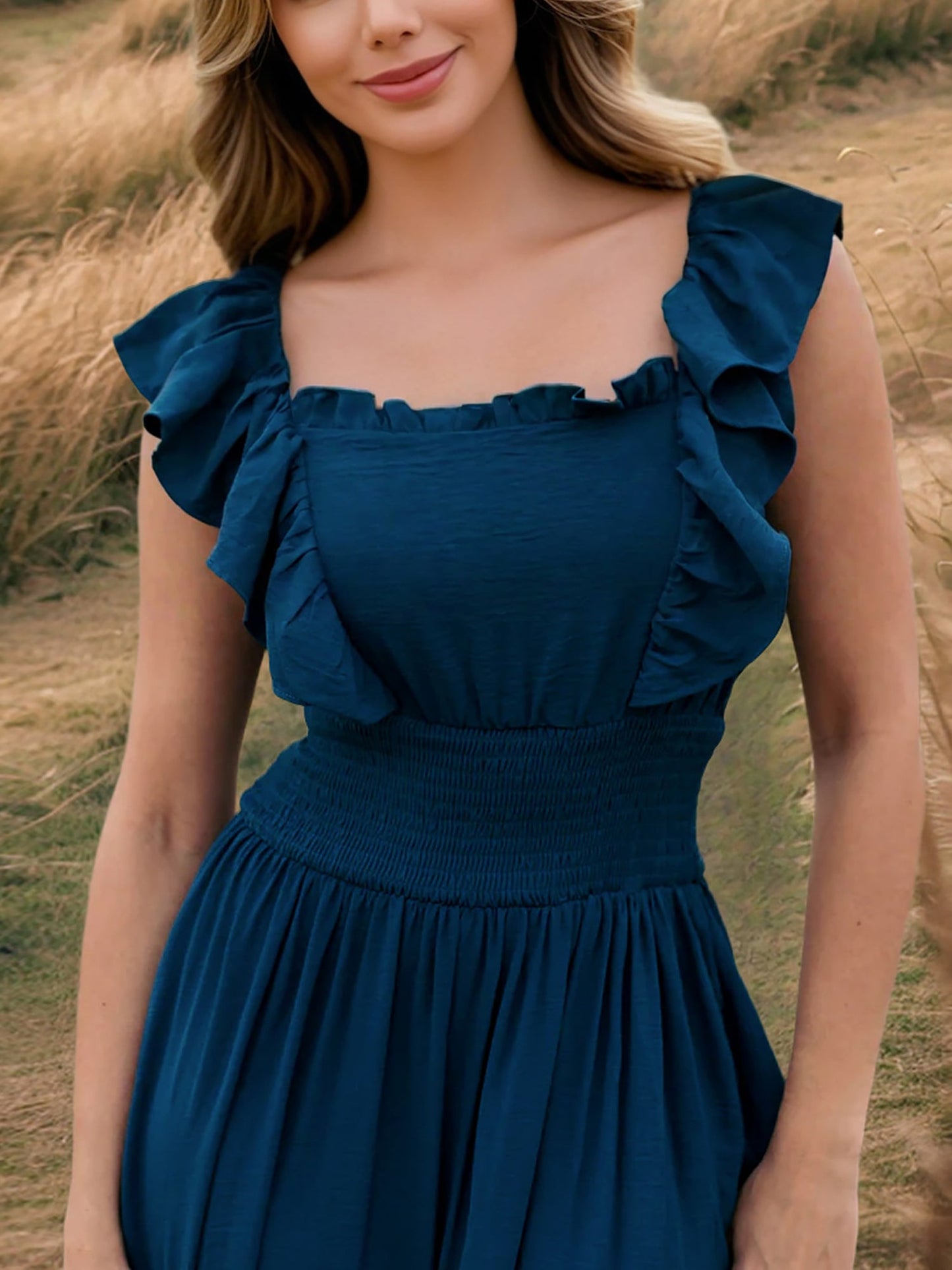 Off Shoulder Ruffled Solid Color Maxi Dress
