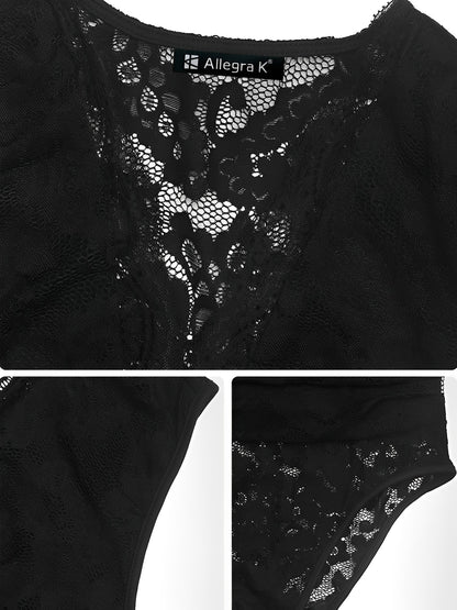 V Neck Sleeveless Lace Solid Color Bodysuit