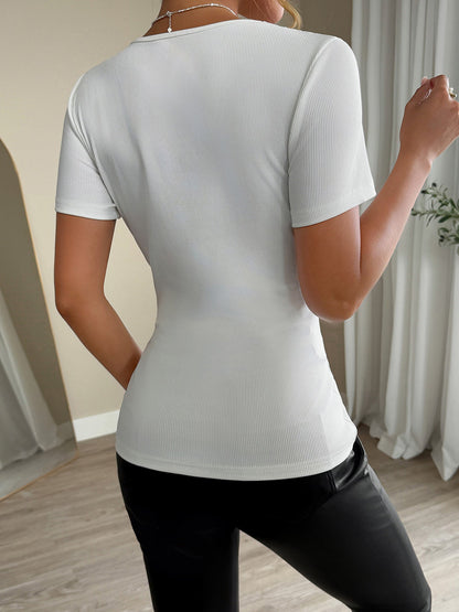 Lace Patchwork Rhinestone Decor Casual Blouse