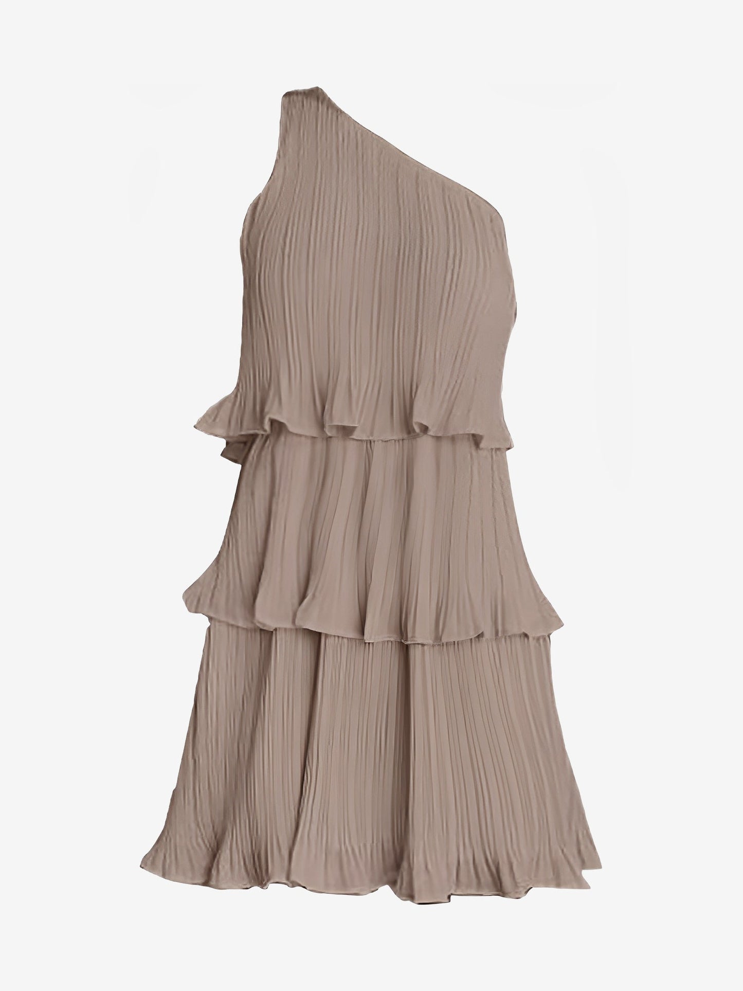 One Shoulder Pleated Ruffled Tiered Mini Dress
