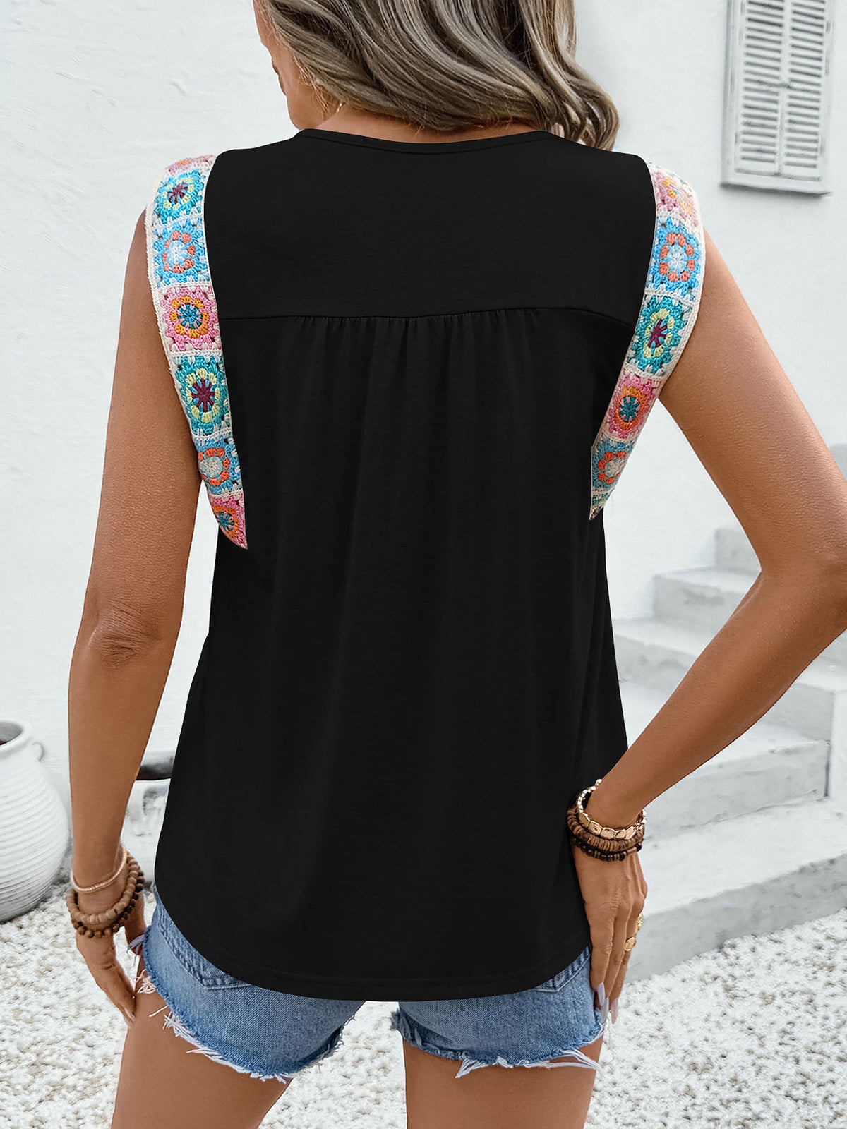 Embroidery Boho Sleeveless Casual Blouse