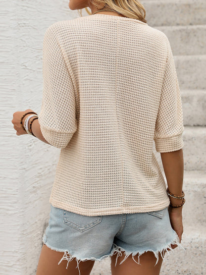 Floral Embroidery 3/4 Sleeves Casual Blouse