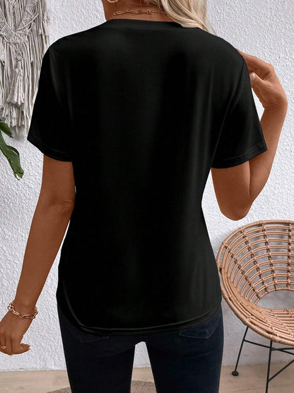 Solid Color Round Neck Short Sleeve Blouse