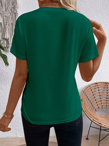Solid Color Round Neck Short Sleeve Blouse