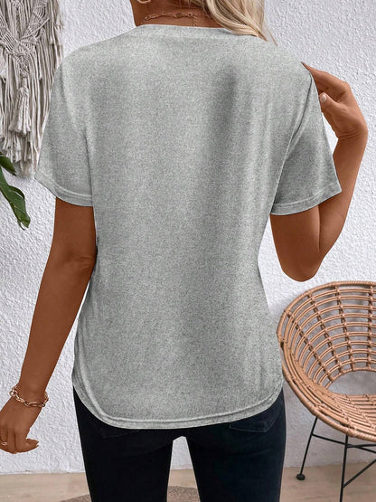 Solid Color Round Neck Short Sleeve Blouse