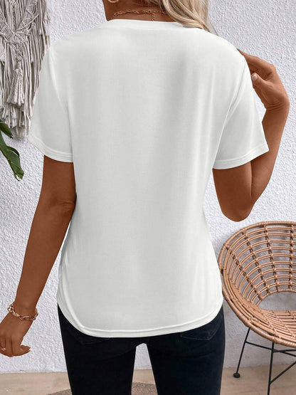 Solid Color Round Neck Short Sleeve Blouse
