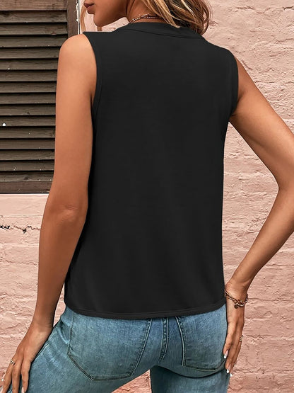Notch Neck Sleeveless Pleated Casual Blouse