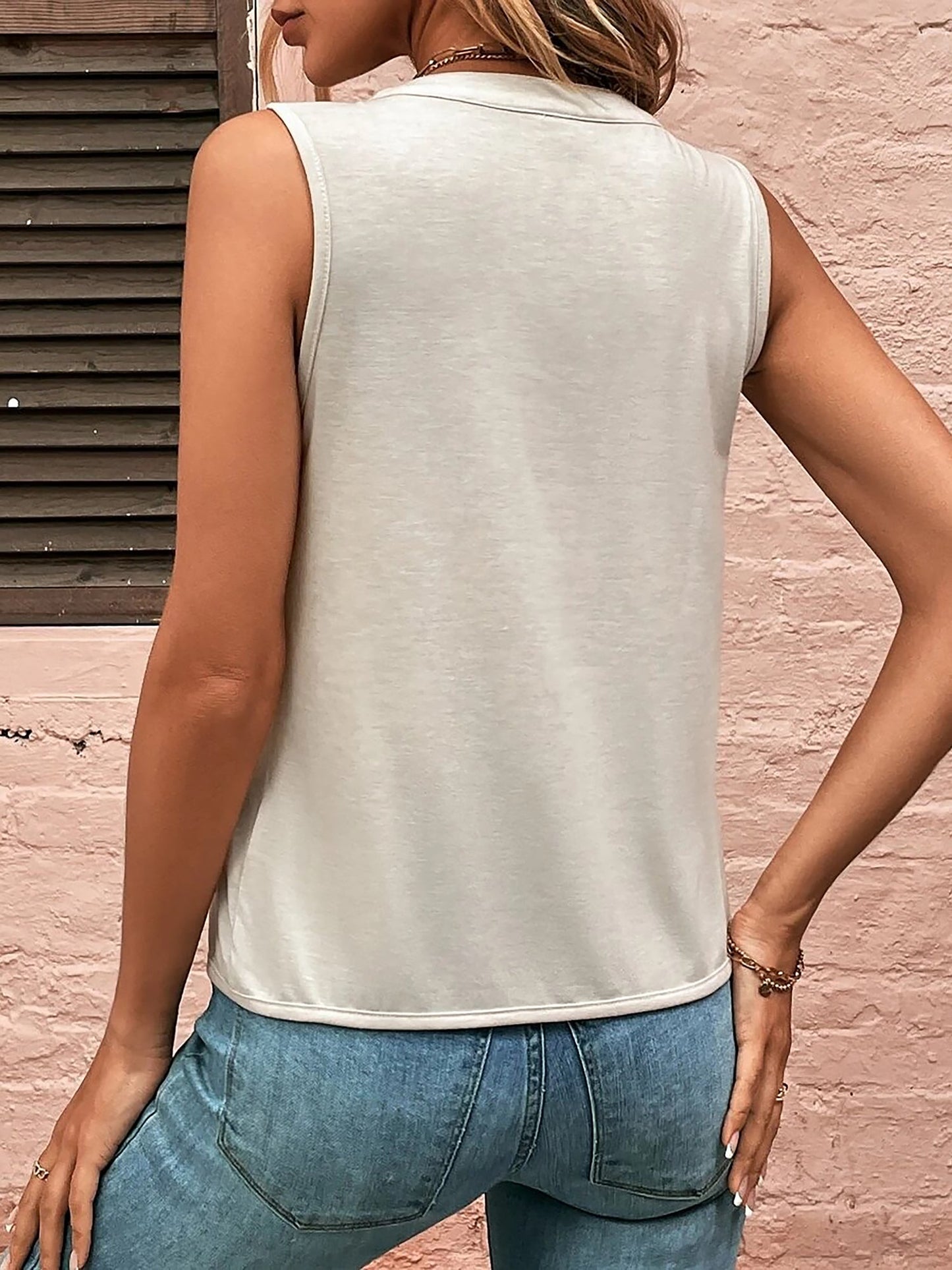 Notch Neck Sleeveless Pleated Casual Blouse