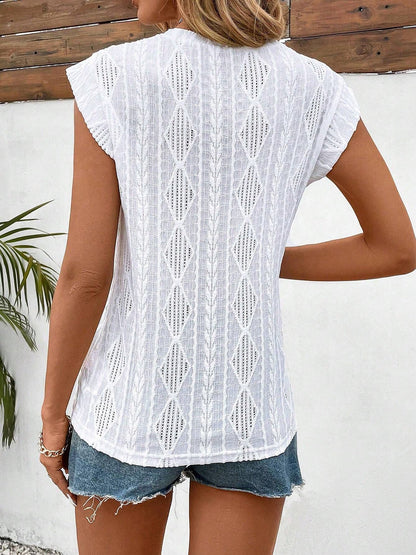 Round Neck Cap Sleeve Texture Casual Blouse