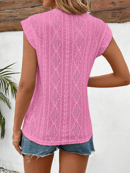Round Neck Cap Sleeve Texture Casual Blouse