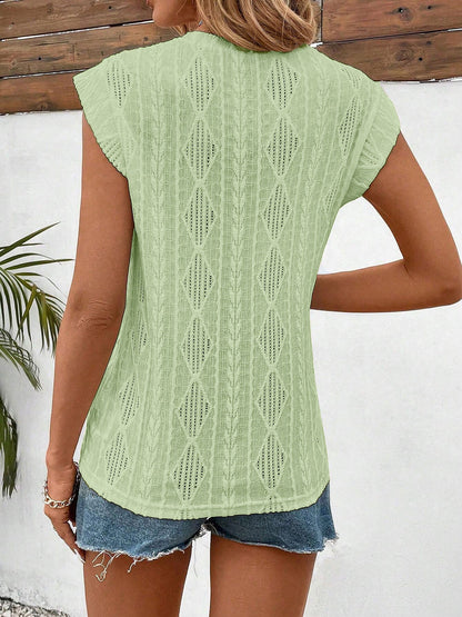 Round Neck Cap Sleeve Texture Casual Blouse