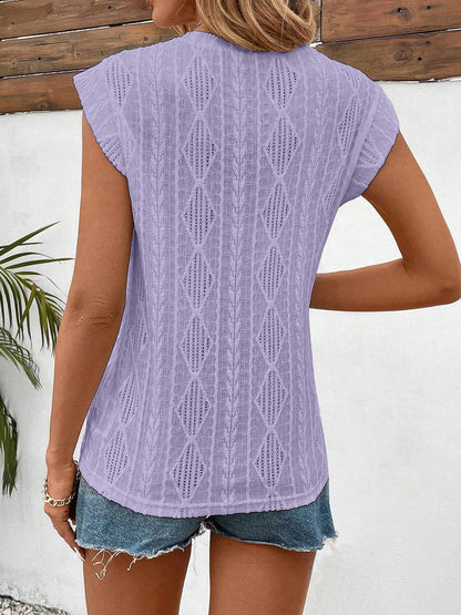 Round Neck Cap Sleeve Texture Casual Blouse