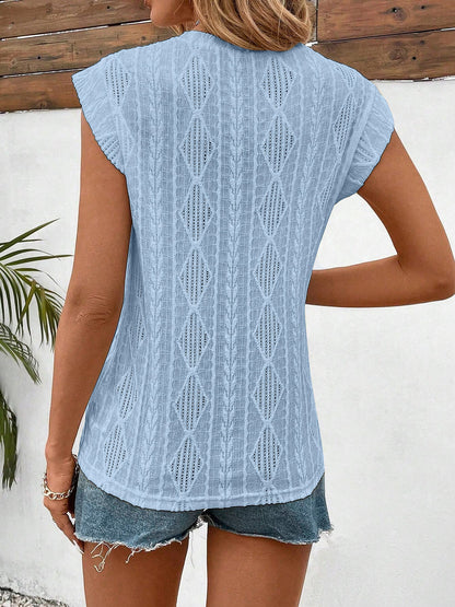 Round Neck Cap Sleeve Texture Casual Blouse