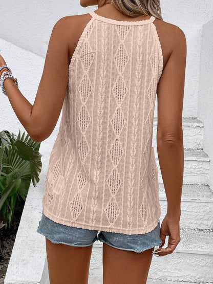 Round Neck Sleeveless Textured Casual Tank