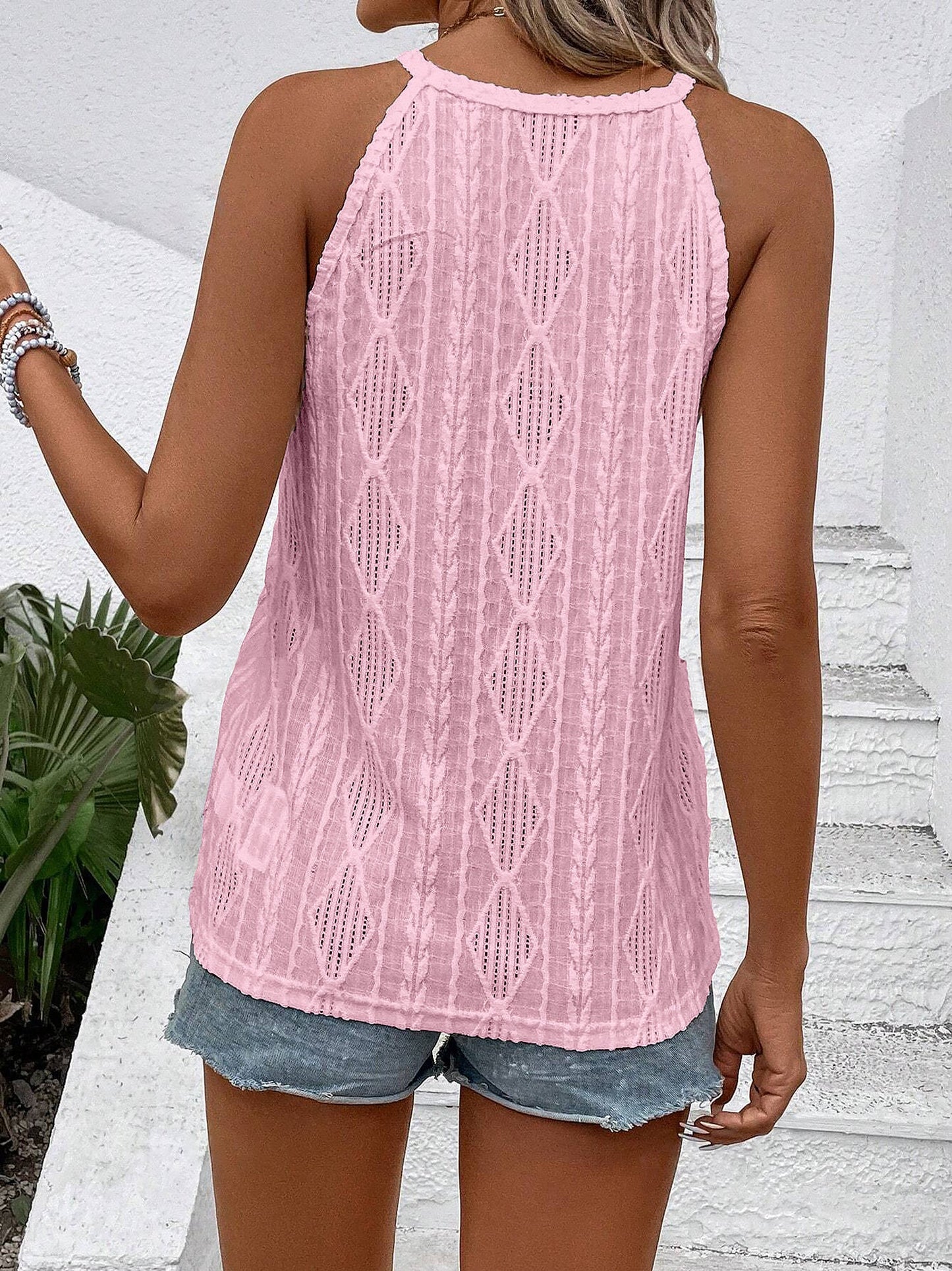 Round Neck Sleeveless Textured Casual Tank