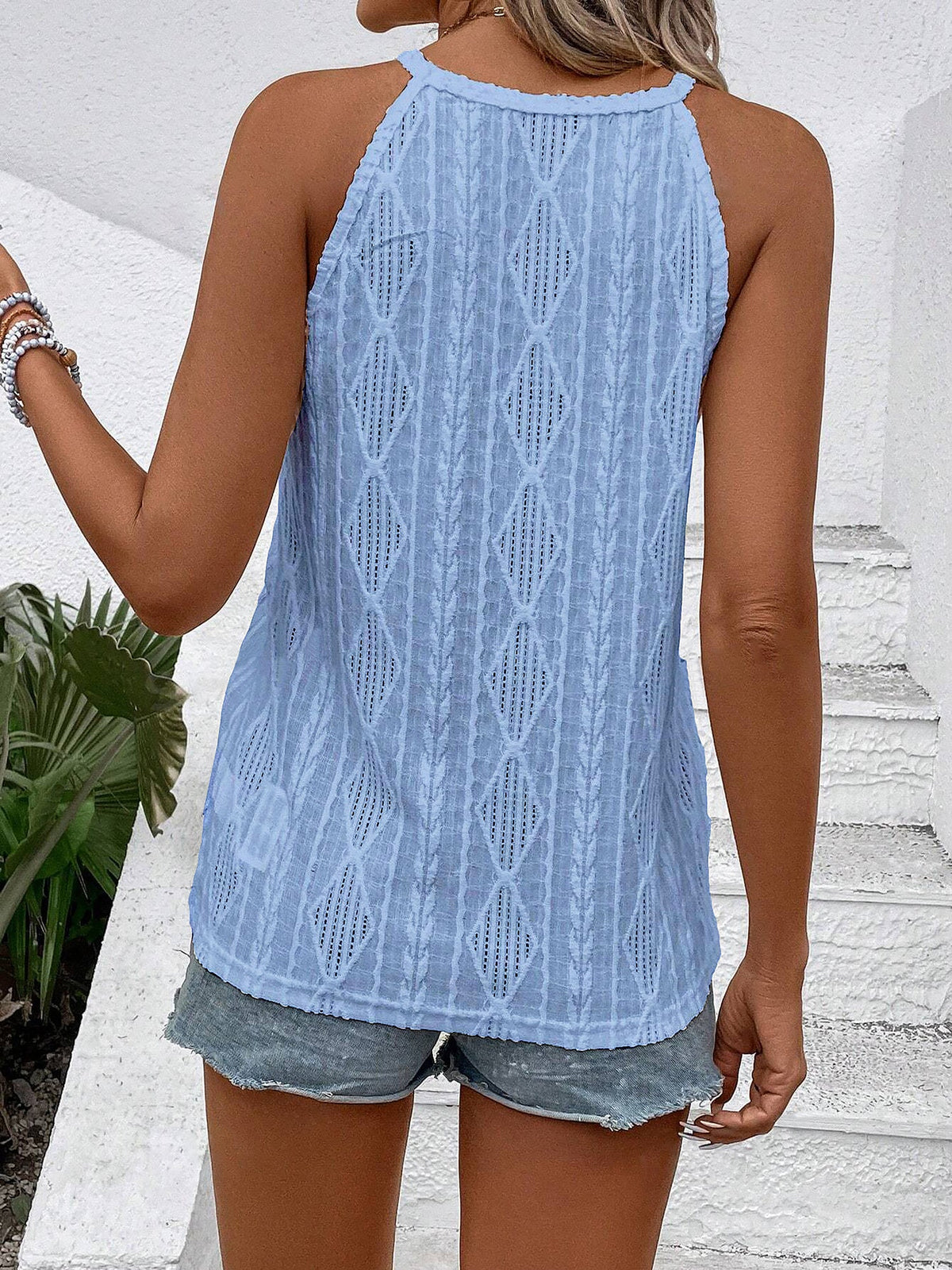 Round Neck Sleeveless Textured Casual Tank