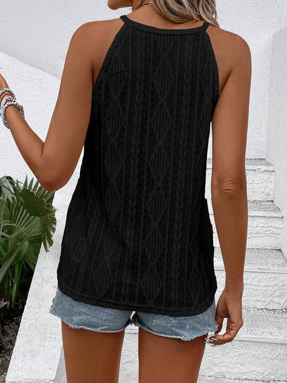Round Neck Sleeveless Textured Casual Tank