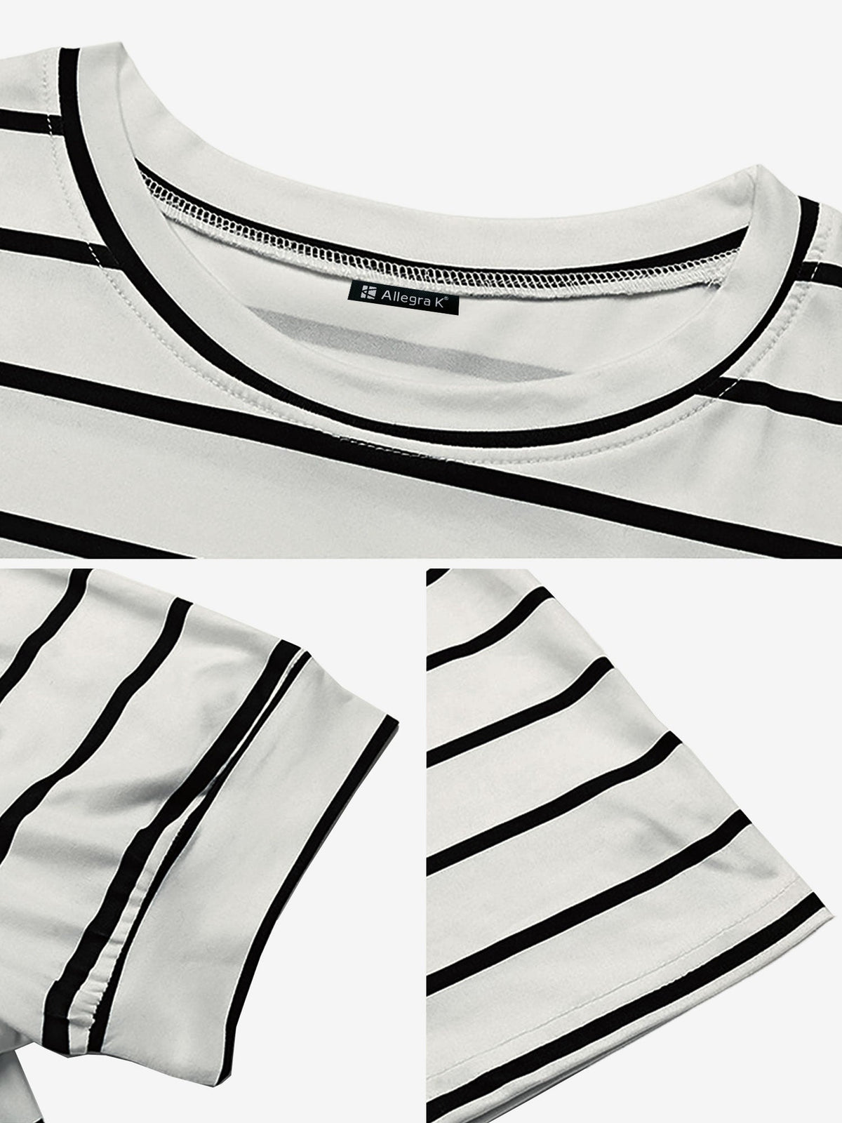 Striped Round Neck Puff Short Sleeves Blouse