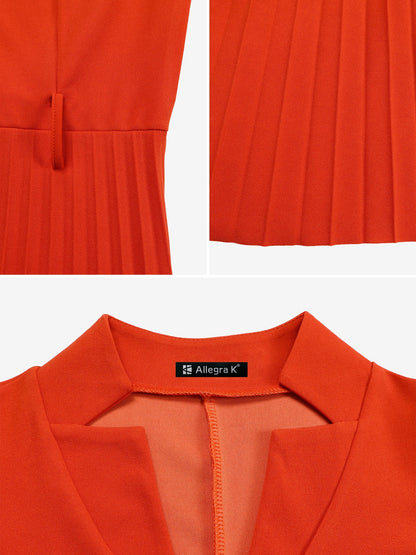 Short Sleeve Belted Pleated Work Midi Dress Professional Office Style Cinched Waist and Flared Pleats