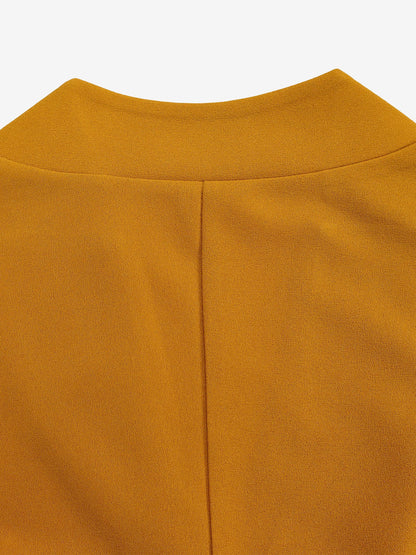 Short Sleeve Belted Pleated Work Midi Dress Professional Office Style Cinched Waist and Flared Pleats