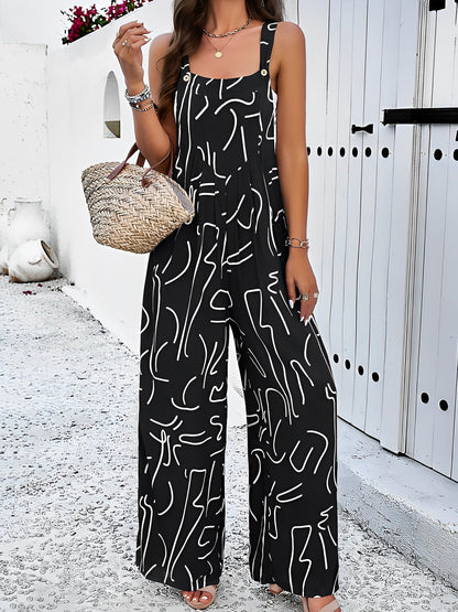 Graphic Print Sleeveless Wide Legs Jumpsuits
