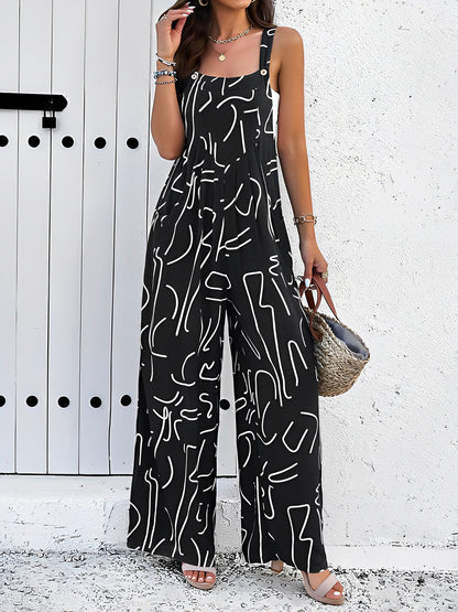 Graphic Print Sleeveless Wide Legs Jumpsuits
