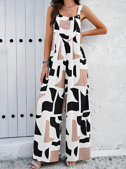 Graphic Print Sleeveless Wide Legs Jumpsuits