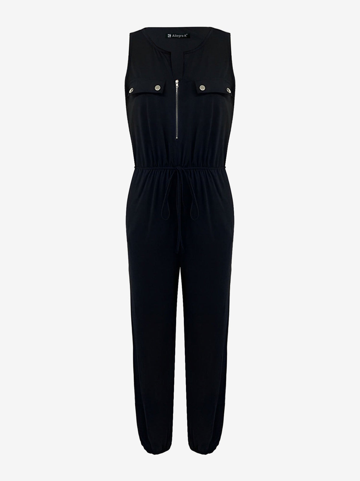All-in-One with Utility Pockets & Adjustable Waist Sleeveless Zipper Drawstring Waist Pocketed Jumpsuits