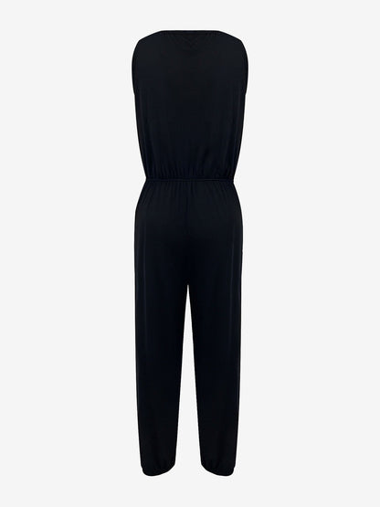 All-in-One with Utility Pockets & Adjustable Waist Sleeveless Zipper Drawstring Waist Pocketed Jumpsuits