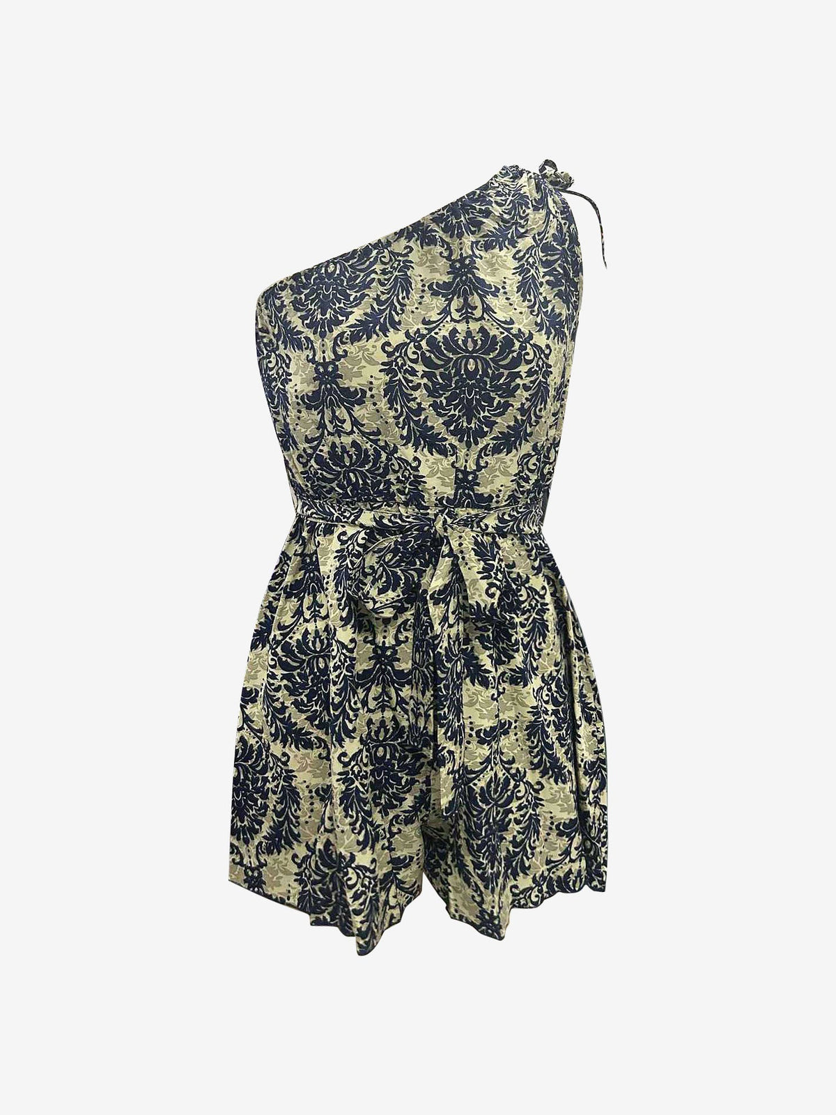 Boho Floral One Shoulder Tie Waist Short Jumpsuits Rompers