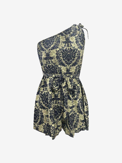 Boho Floral One Shoulder Tie Waist Short Jumpsuits Rompers