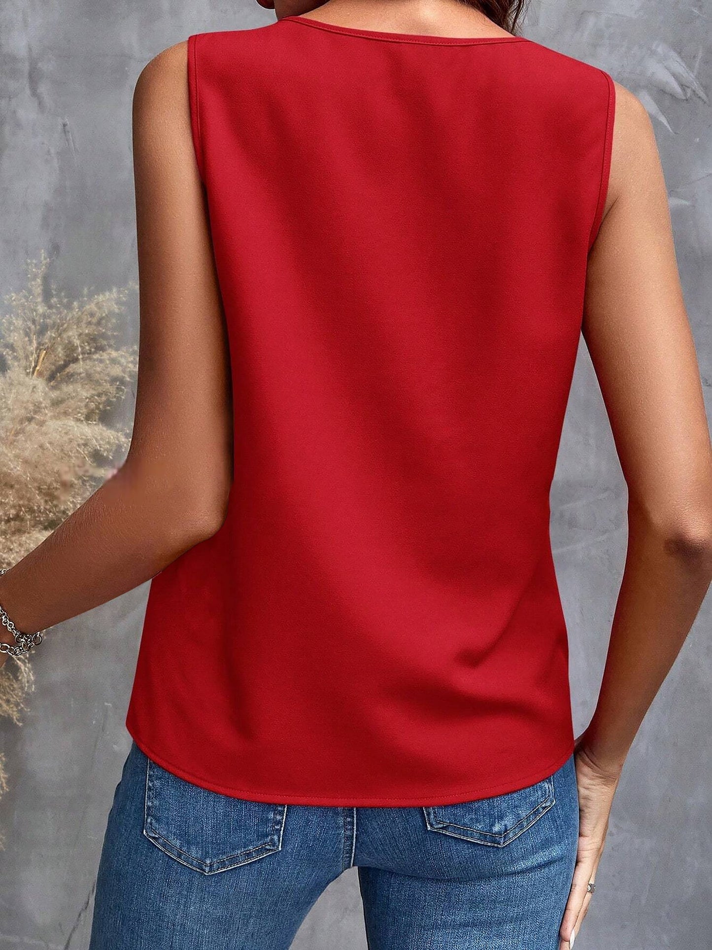 Solid Color Ruffled V Neck Sleeves Blouse
