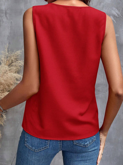 Solid Color Ruffled V Neck Sleeves Blouse