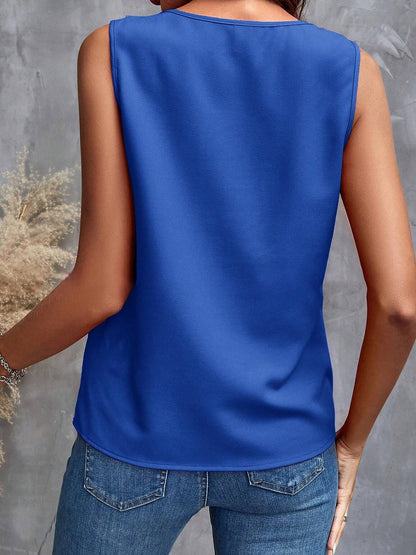 Solid Color Ruffled V Neck Sleeves Blouse