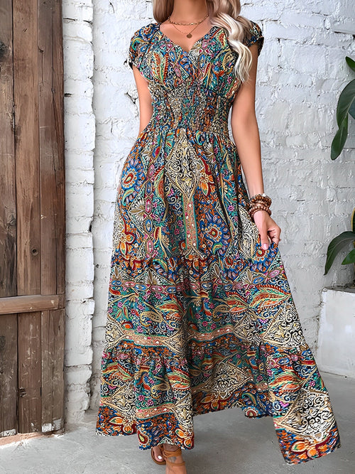 Colorful Long Dress Foreign Trade V Neck High Waist Skirt