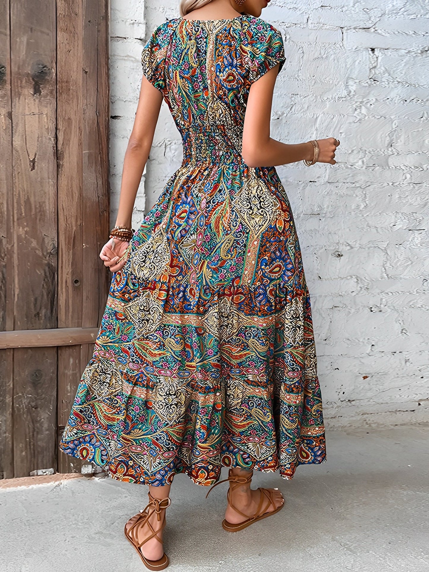Colorful Long Dress Foreign Trade V Neck High Waist Skirt