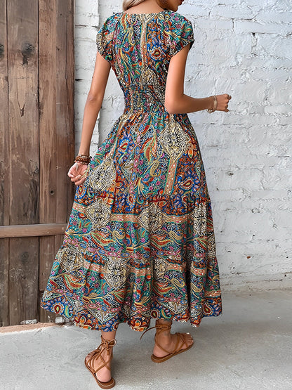 Colorful Long Dress Foreign Trade V Neck High Waist Skirt