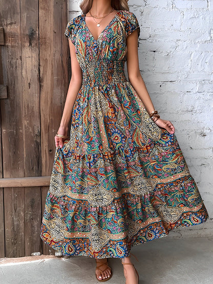 Colorful Long Dress Foreign Trade V Neck High Waist Skirt