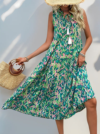 Graphic Sleeveless Tiered A-Line Midi Dress