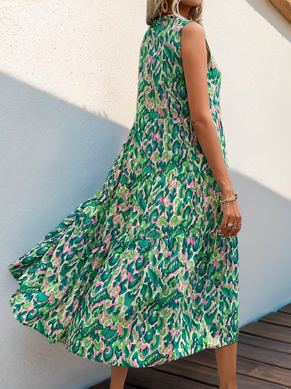 Graphic Sleeveless Tiered A-Line Midi Dress