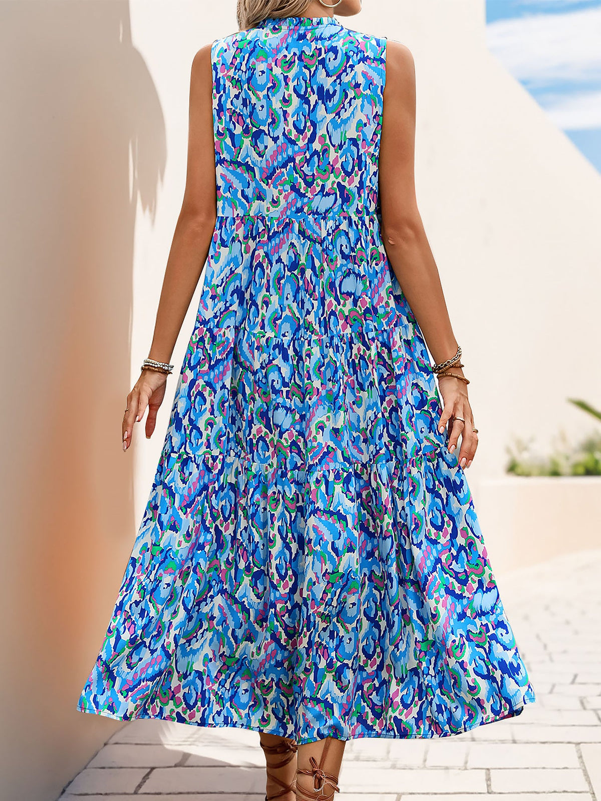 Graphic Sleeveless Tiered A-Line Midi Dress