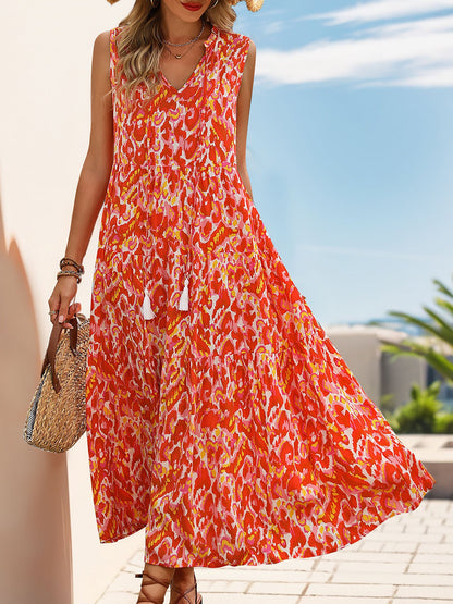 Graphic Sleeveless Tiered A-Line Midi Dress