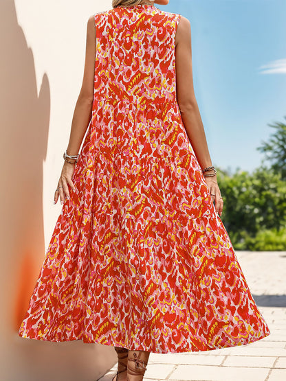 Graphic Sleeveless Tiered A-Line Midi Dress