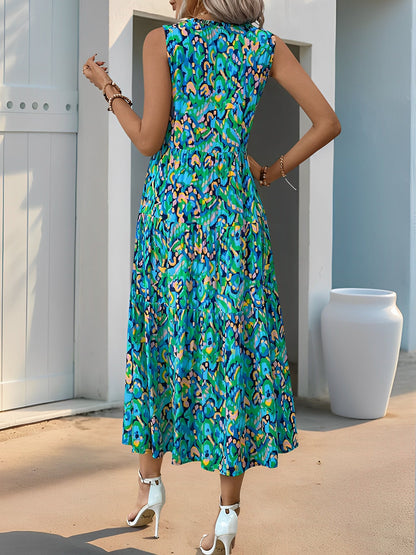 Graphic Sleeveless Tiered A-Line Midi Dress
