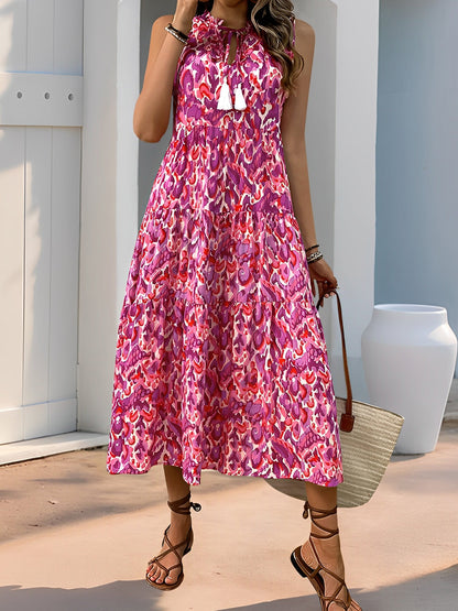 Graphic Sleeveless Tiered A-Line Midi Dress